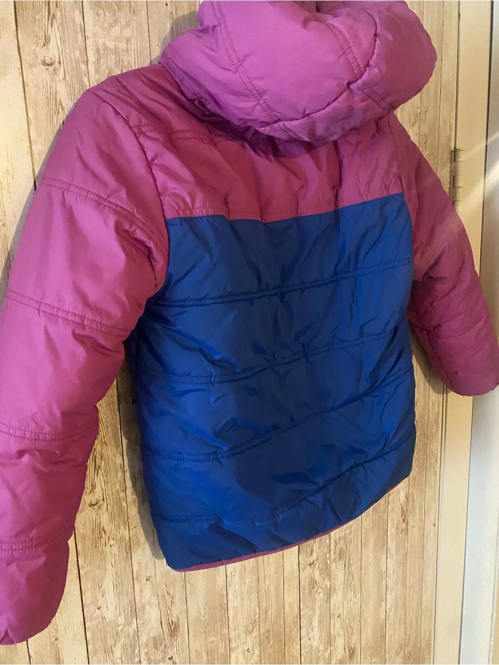 Eddie Bauer Kids Hooded Puffer Jacket reversible, Medium 10/12, Sherpa, Read !